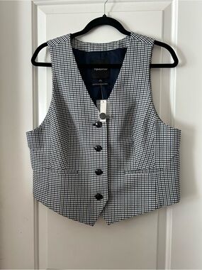 Madewell Waisted Vest in Yarn-Dye Gingham Check Navy, Grey, White NWT